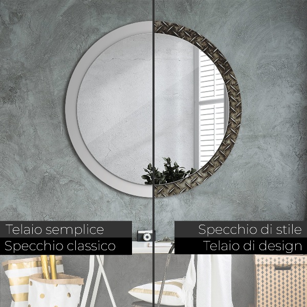 Espejo redondo marco con estampado decorativo Textura de acero