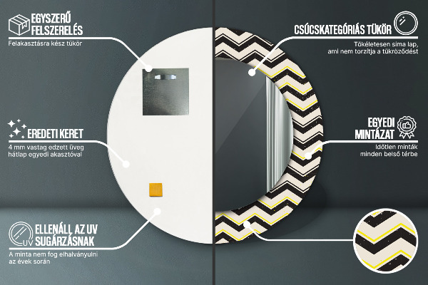 Espejo redondo con decoración Patrón de zig-zag