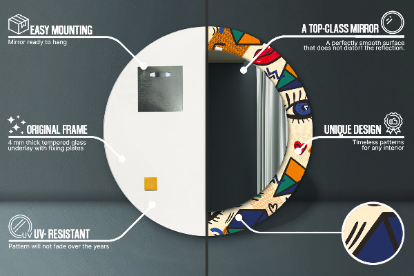 Espejo redondo marco con estampado decorativo Estilo de arte pop