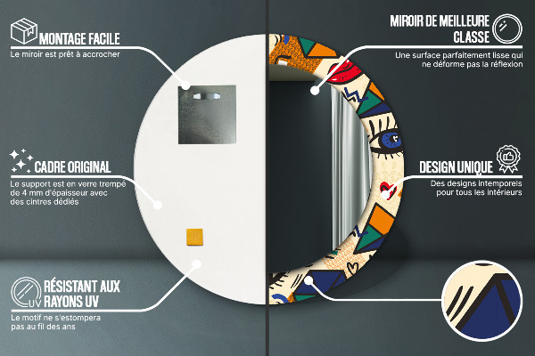 Espejo redondo marco con estampado decorativo Estilo de arte pop