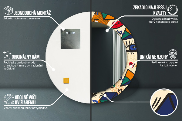 Espejo redondo marco con estampado decorativo Estilo de arte pop