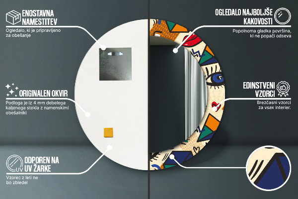 Espejo redondo marco con estampado decorativo Estilo de arte pop