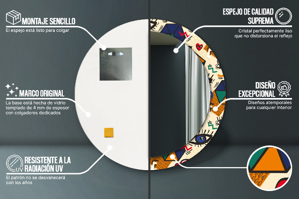 Espejo redondo marco con estampado decorativo Estilo de arte pop