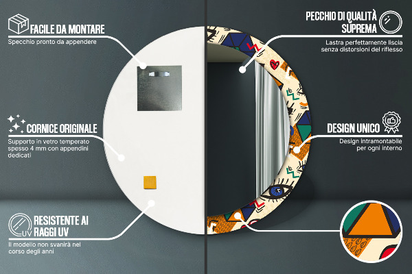 Espejo redondo marco con estampado decorativo Estilo de arte pop