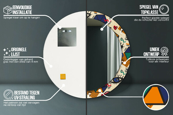 Espejo redondo marco con estampado decorativo Estilo de arte pop