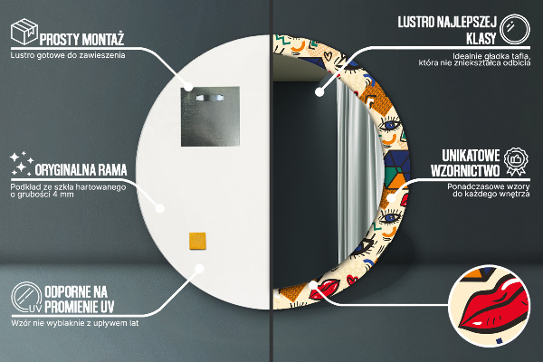 Espejo redondo marco con estampado decorativo Estilo de arte pop