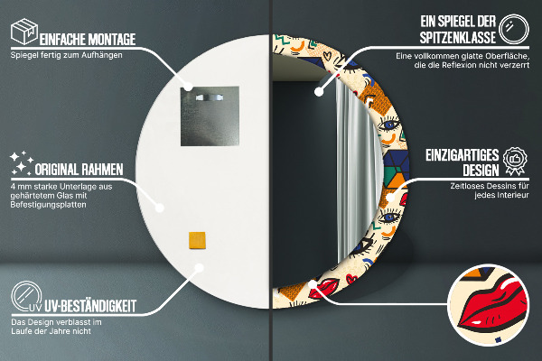 Espejo redondo marco con estampado decorativo Estilo de arte pop