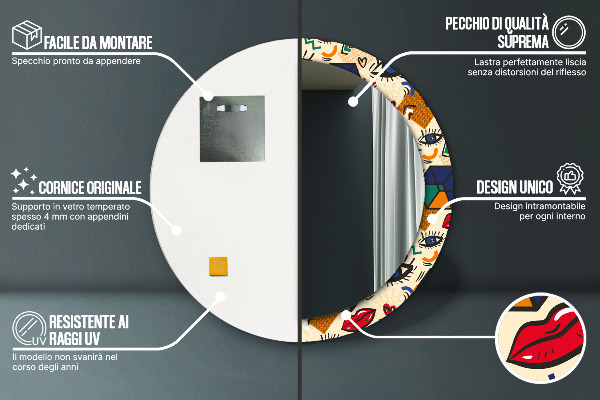 Espejo redondo marco con estampado decorativo Estilo de arte pop