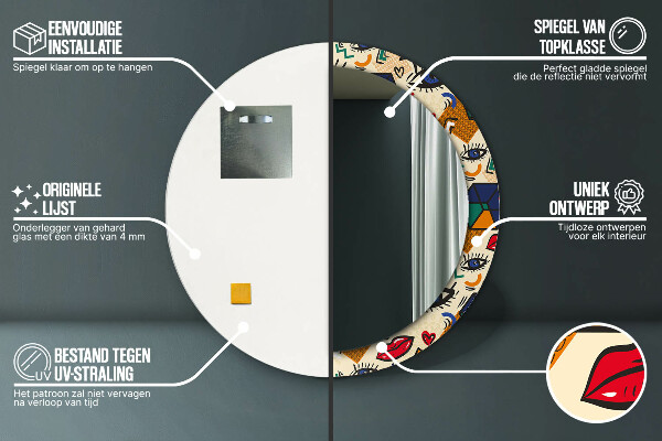 Espejo redondo marco con estampado decorativo Estilo de arte pop