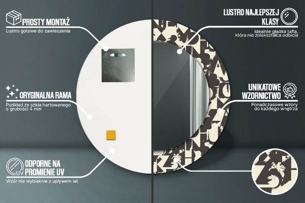 Espejo redondo marco con estampado decorativo Tipografía abstracta