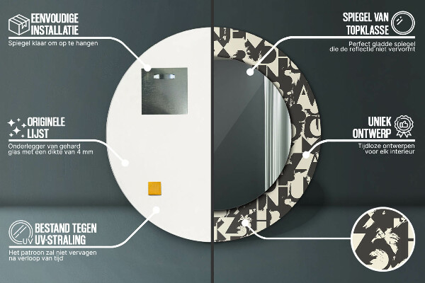 Espejo redondo marco con estampado decorativo Tipografía abstracta