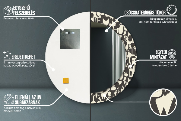 Espejo redondo marco con estampado decorativo Tipografía abstracta