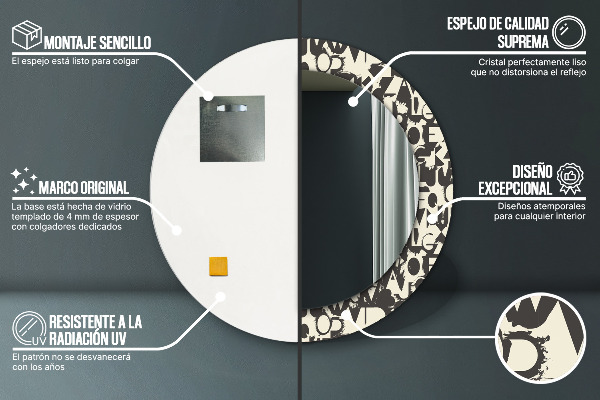 Espejo redondo marco con estampado decorativo Tipografía abstracta