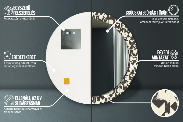 Espejo redondo marco con estampado decorativo Tipografía abstracta