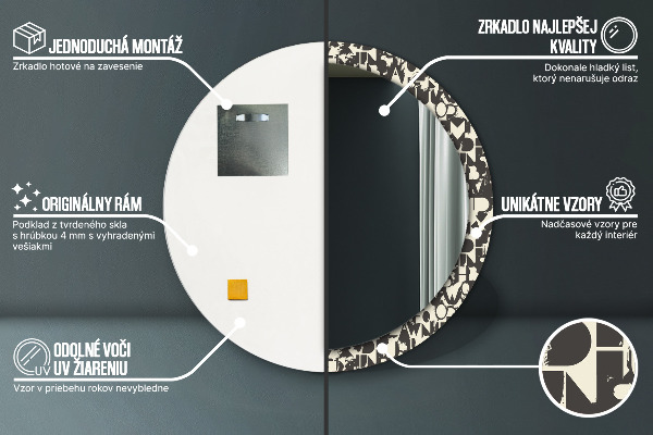 Espejo redondo marco con estampado decorativo Tipografía abstracta