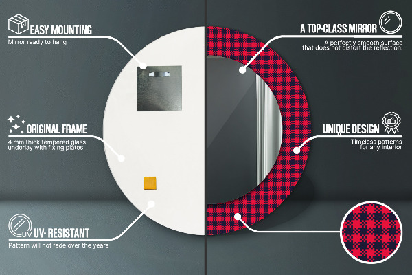 Espejo redondo con decoración Rejilla roja