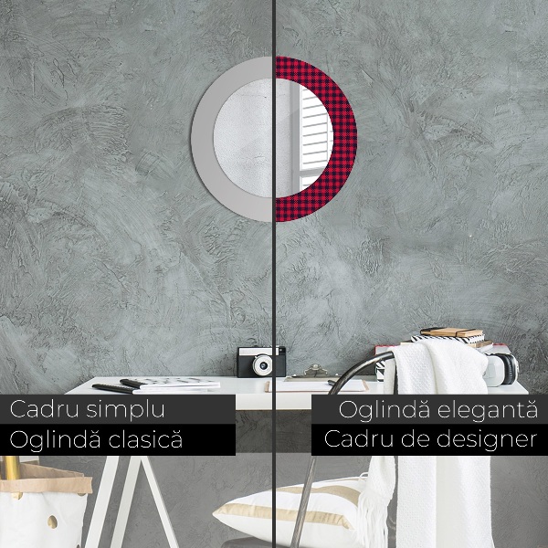 Espejo redondo con decoración Rejilla roja
