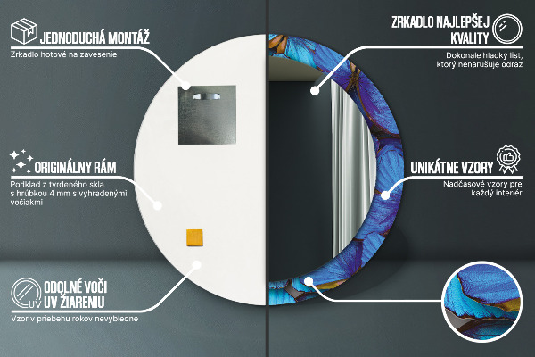 Espejo redondo impreso decorativo redondo Mariposa azul y verde