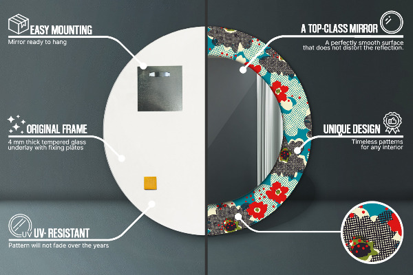 Espejo redondo impreso decorativo redondo Patrón sin fisuras de flores retro