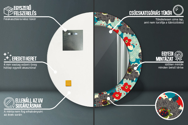 Espejo redondo impreso decorativo redondo Patrón sin fisuras de flores retro