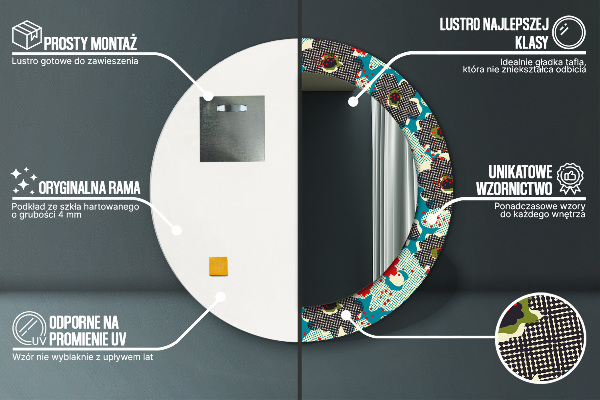 Espejo redondo impreso decorativo redondo Patrón sin fisuras de flores retro