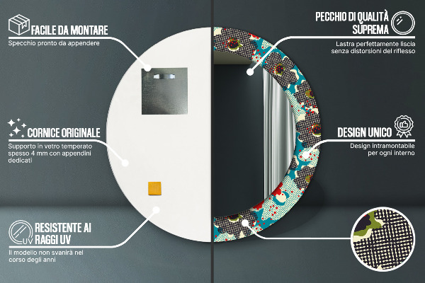 Espejo redondo impreso decorativo redondo Patrón sin fisuras de flores retro