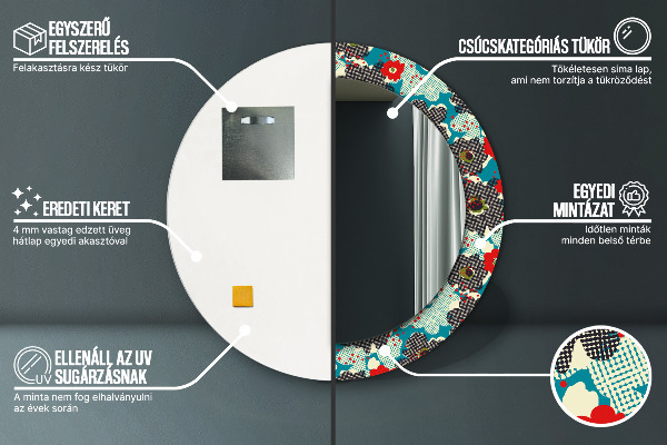 Espejo redondo impreso decorativo redondo Patrón sin fisuras de flores retro