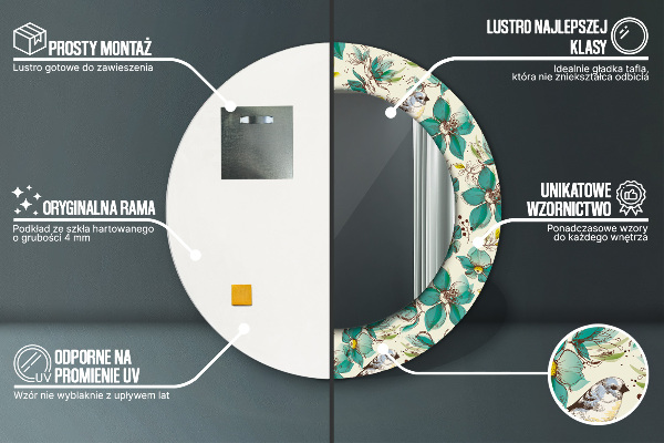 Espejo ścienne decorativo redondo Flores y pájaros