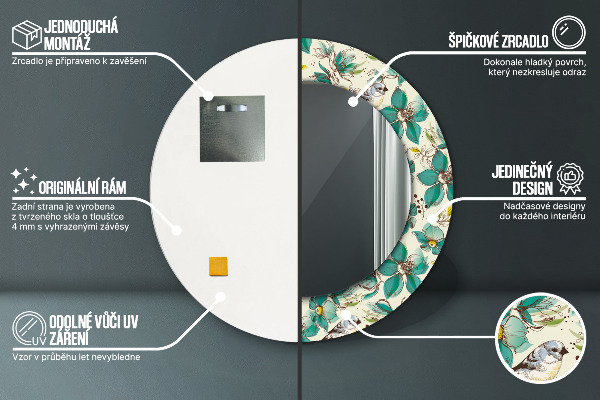 Espejo ścienne decorativo redondo Flores y pájaros