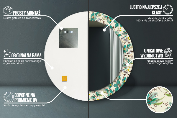 Espejo ścienne decorativo redondo Flores y pájaros