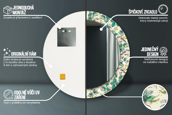 Espejo ścienne decorativo redondo Flores y pájaros