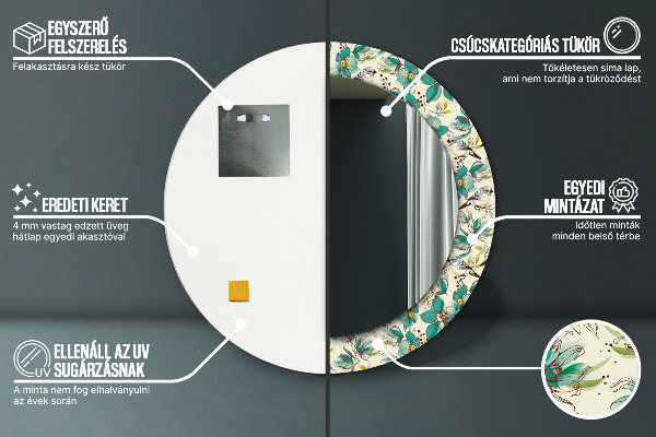 Espejo ścienne decorativo redondo Flores y pájaros