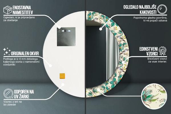 Espejo ścienne decorativo redondo Flores y pájaros