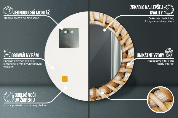 Espejo redondo impreso decorativo redondo Trenza natural