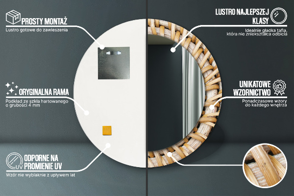 Espejo redondo impreso decorativo redondo Trenza natural