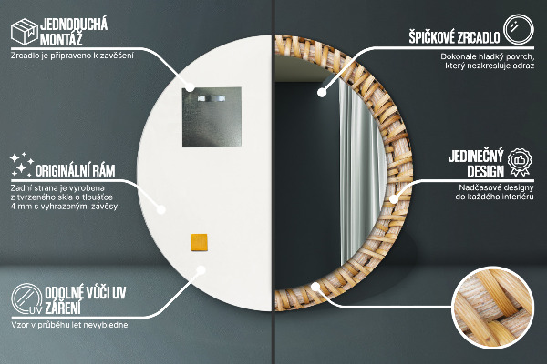 Espejo redondo impreso decorativo redondo Trenza natural