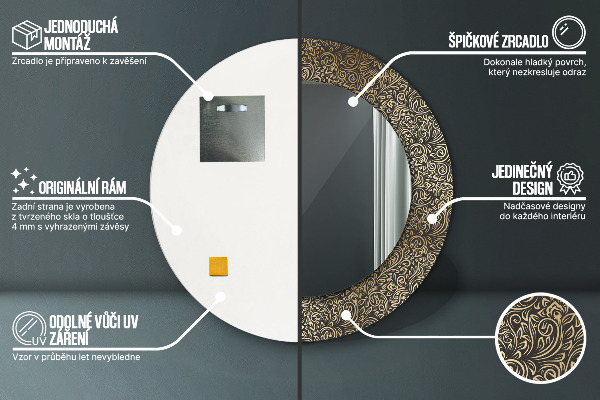 Espejo redondo marco estampado Adornos dorados