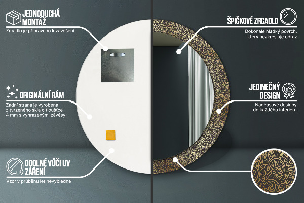 Espejo redondo marco estampado Adornos dorados