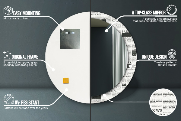 Espejo redondo marco con estampado decorativo Patrón de periódicos