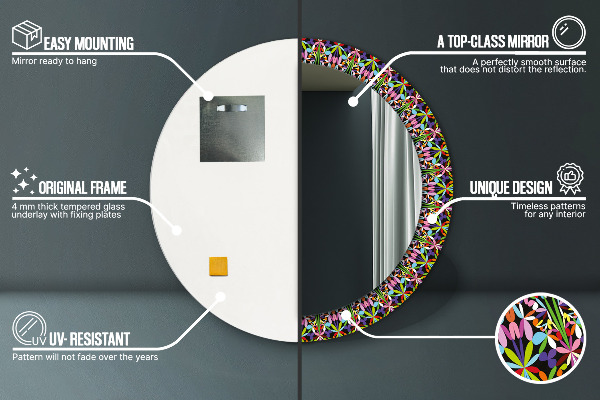 Espejo redondo marco estampado Patrón de mandala psicodélico