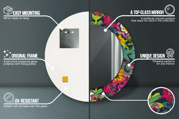 Espejo redondo marco con estampado decorativo Flores pintadas a mano