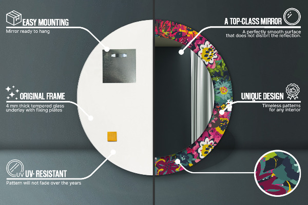 Espejo redondo marco con estampado decorativo Flores pintadas a mano