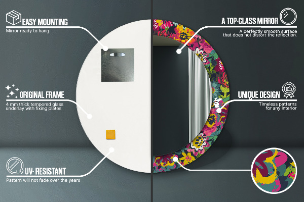 Espejo redondo marco con estampado decorativo Flores pintadas a mano