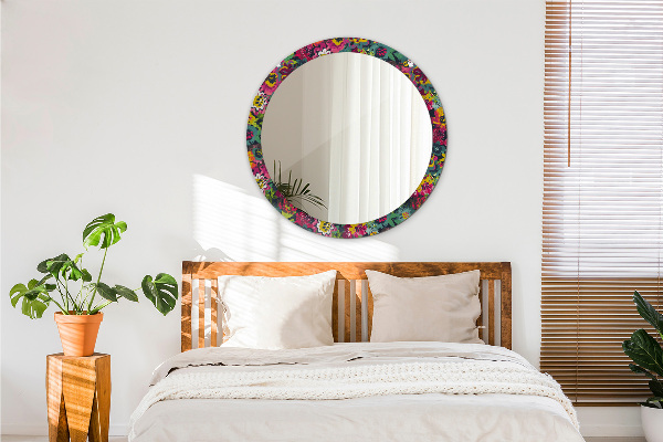 Espejo redondo marco con estampado decorativo Flores pintadas a mano