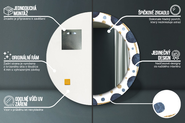 Espejo redondo marco con estampado decorativo Mandala luna