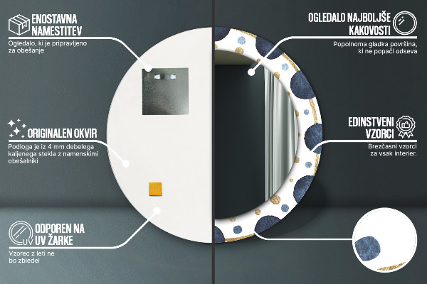 Espejo redondo marco con estampado decorativo Mandala luna