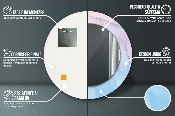 Espejo redondo con decoración Textura de mármol moderno