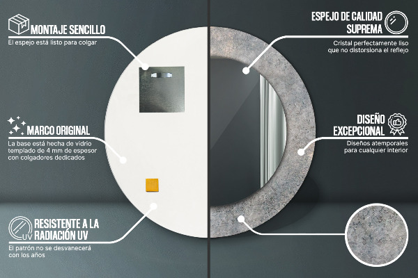 Espejo redondo con decoración Hormigón de la vendimia