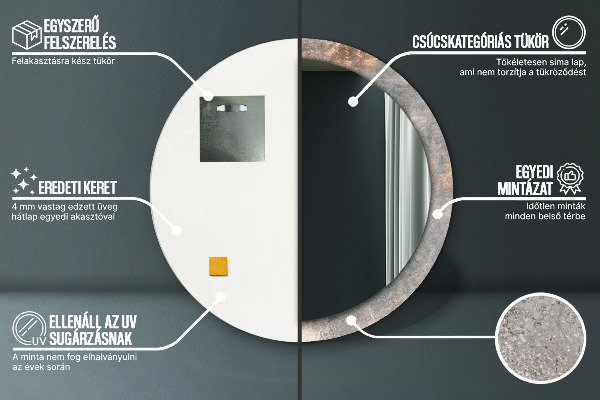 Espejo redondo con decoración Hormigón de la vendimia