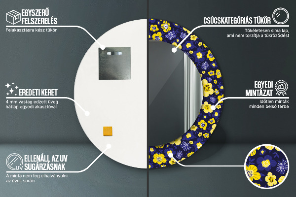 Espejo redondo impreso decorativo redondo Pequeñas flores dulces